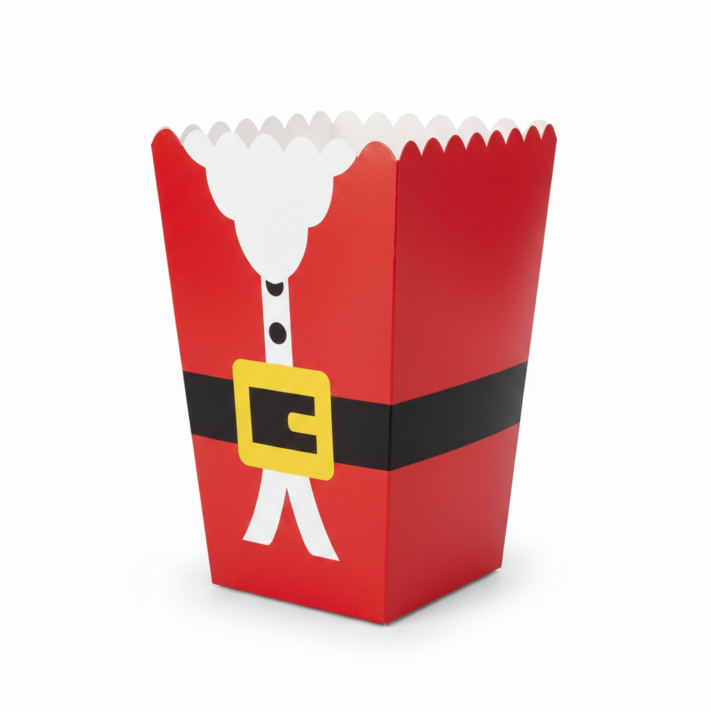 Caja de Palomitas Mediana– Paq c/10 Pzas | Varierdad de Diseños NAVIDAD | 9 x 6.5 x 13.5 cms