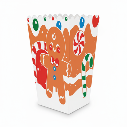 Caja de Palomitas Mediana– Paq c/10 Pzas | Varierdad de Diseños NAVIDAD | 9 x 6.5 x 13.5 cms