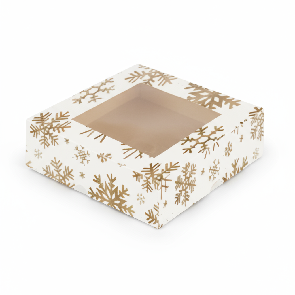 Caja Estandar 14 c/ventana – Paq c/5 Pzas | Varierdad de Diseños NAVIDAD| 14 x 14 x 5 cms